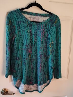 Escape By Habitat Teal Patterned Long Sleeve Top